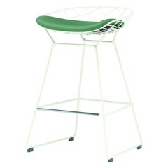 Alias N02 Kobi Outdoor Stool in Green Leather Seat with White Lacquered Frame