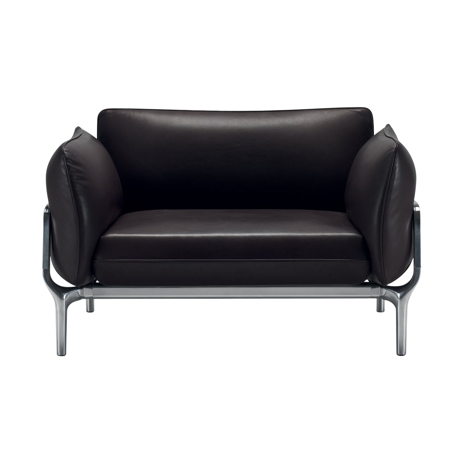 Fauteuil Vina Alias V01 avec assise en cuir torsad et cadre en aluminium poli en vente
