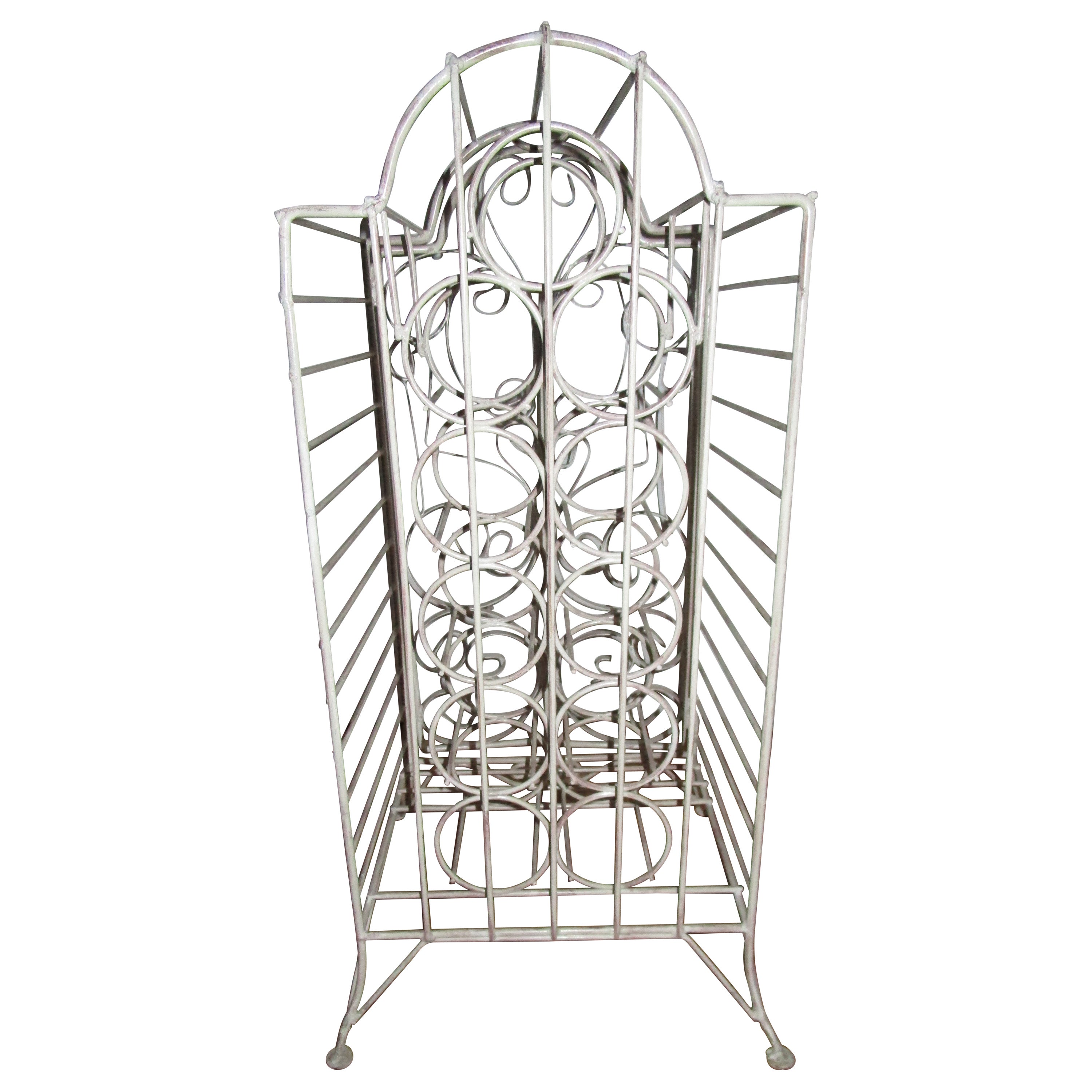 Wrought Iron White Mid Century Wine Cabinet in the French Taste with Latch For Sale