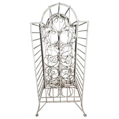 Wrought Iron White Mid Century Wine Cabinet in the French Taste with Latch