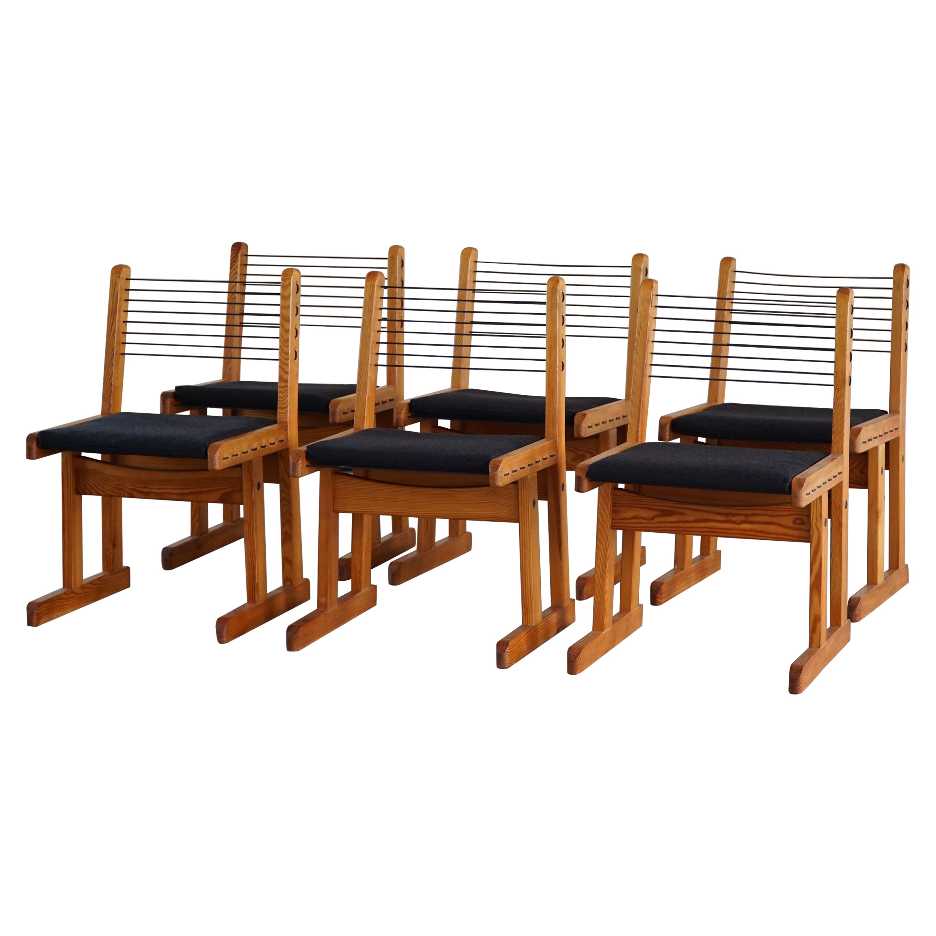 Set of 6 Hunting Chairs in Pine by Torbjørn Afdal for Bruksbo, Mid Century, 1960 For Sale