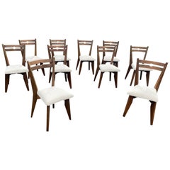 Vintage Guillerme et Chambron, set of ten oak chairs. Edition Votre Maison, circa 1970.