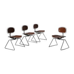 Beaubourg Chairs in Metal and Saddle Leather, France 1976, Set of Four