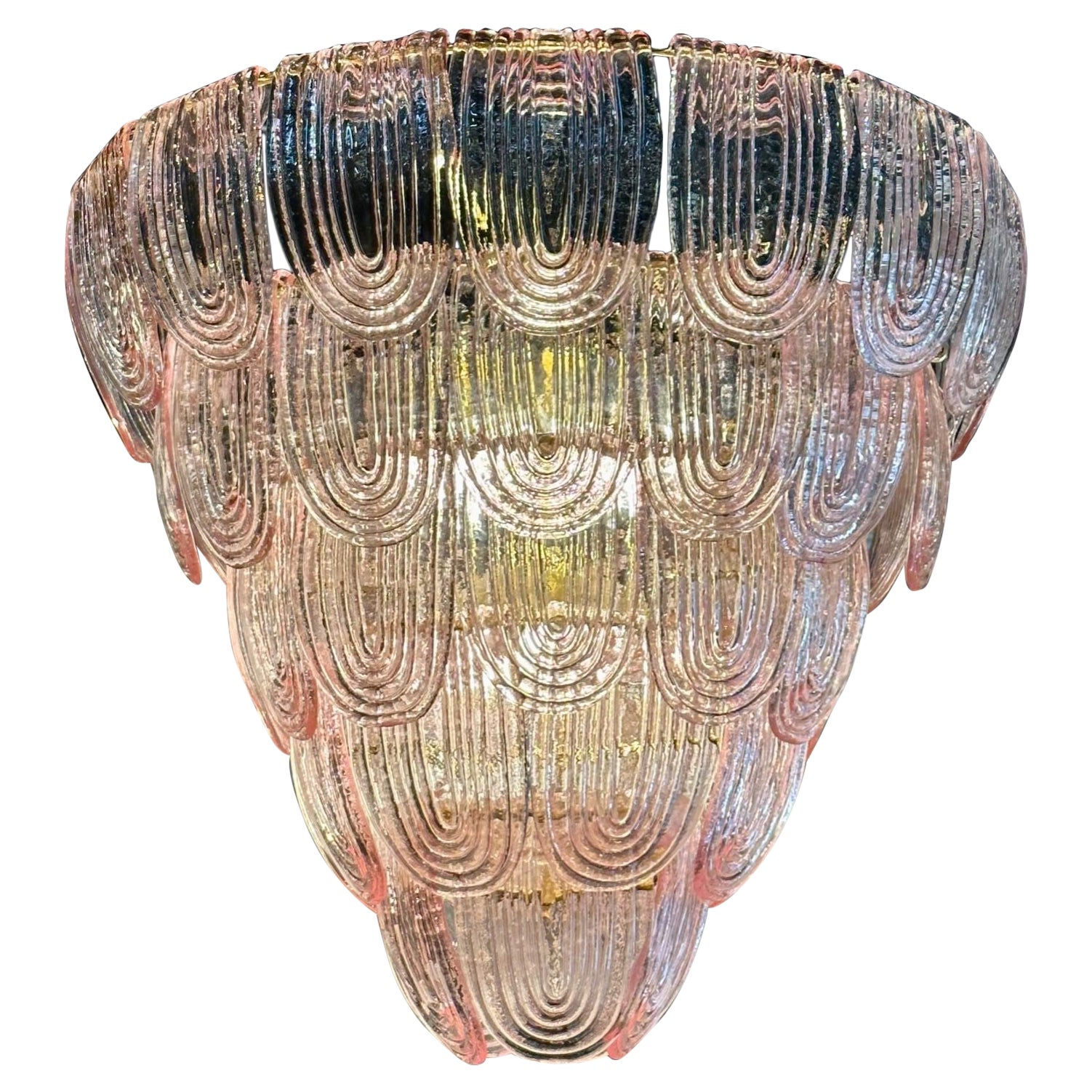 Lustre moderne en verre de Murano rose en forme de cascade en vente