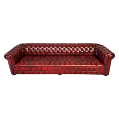 Impressive 10 Ft Long Hand Dyed Leather Chestnut Brown Chesterfield Sofa