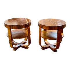 Pair of Mid-Century Italian Art Deco Style Walnut Tables