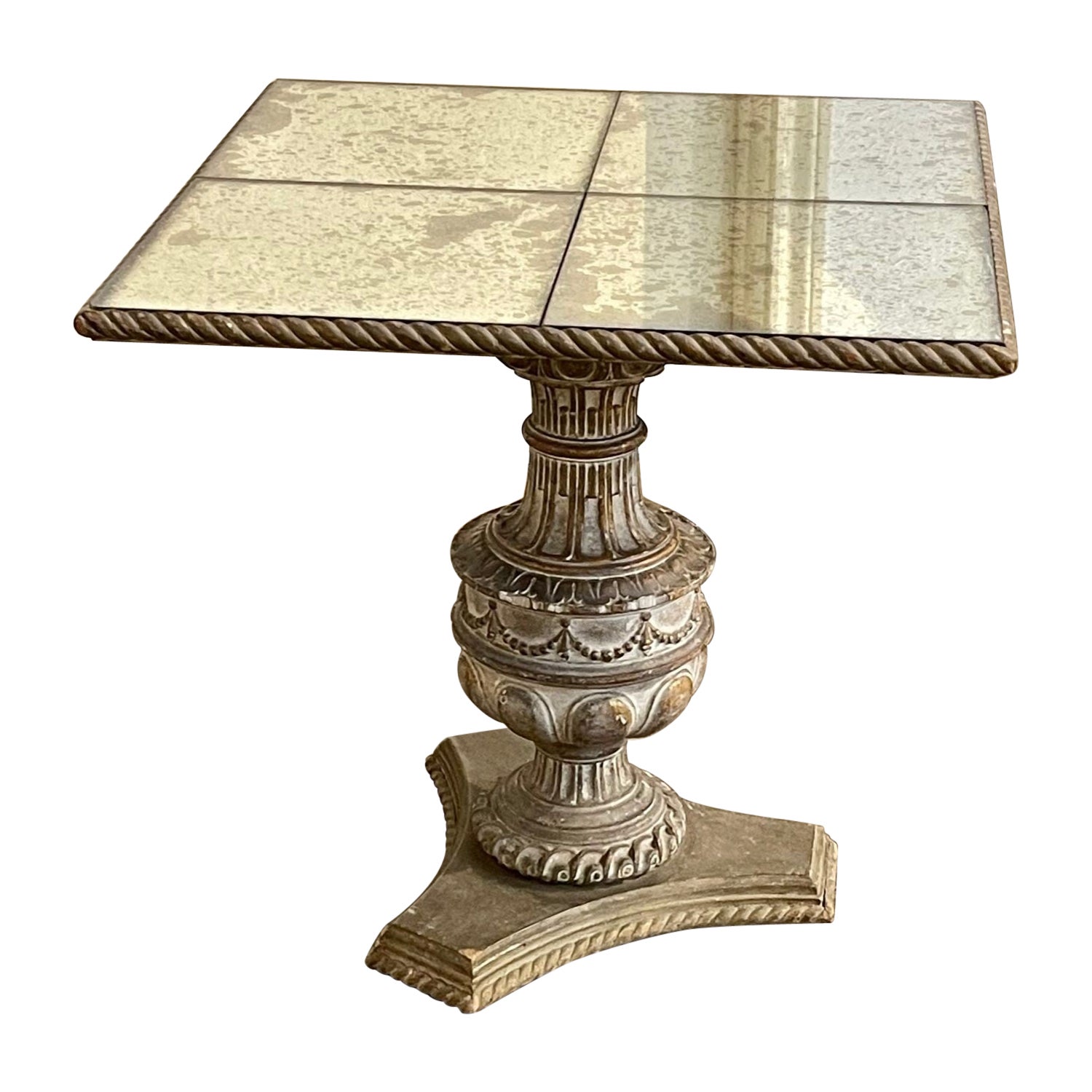 Vintage Italian Carved and Parcel Gilt Mirrored Side Table For Sale