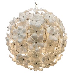 Fabulous White Flower Murano Glass Globe Chandelier