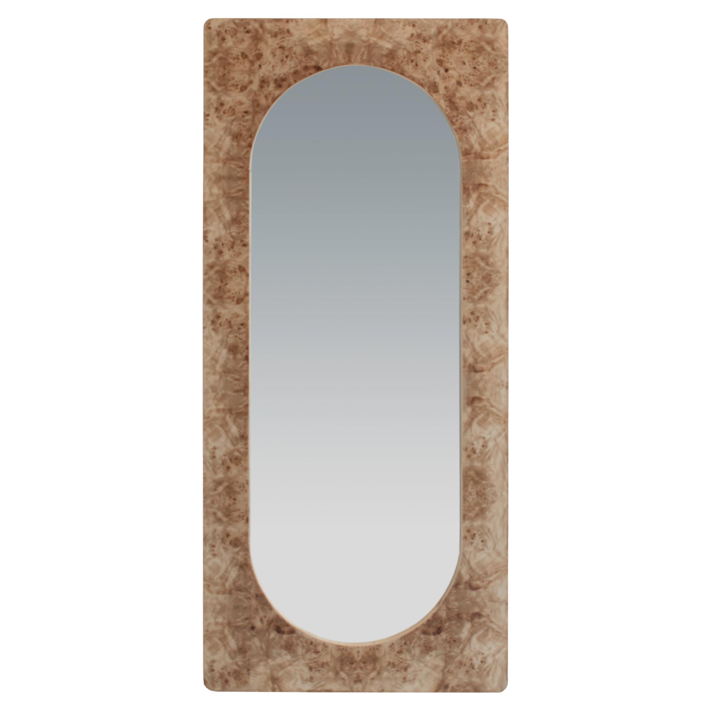 Epifania Mappa Burl Veneer Wall Mirror in Natural Beige Color For Sale