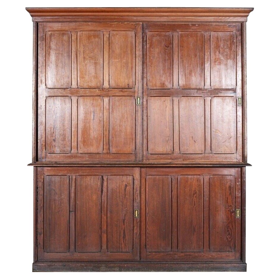 Large 19th C English Pine Housekeepers Cupboard For Sale
