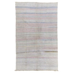 7x11 Ft gestreifter handgefertigter Vintage-Kelim-Teppich aus Baumwolle aus Zentralasien (Flat Weave)