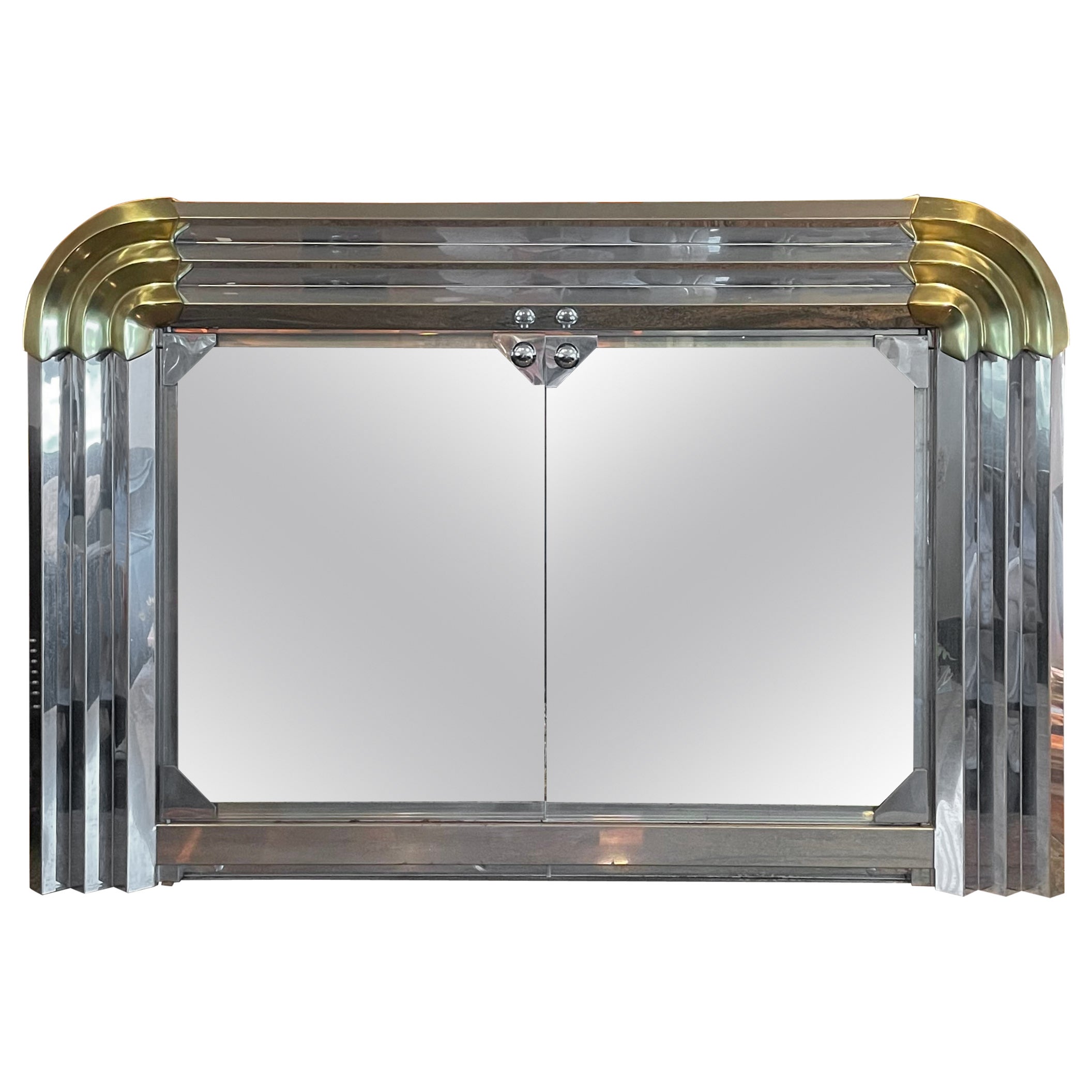 Modern Deco Revival Steel and Brass Fireplace Surround