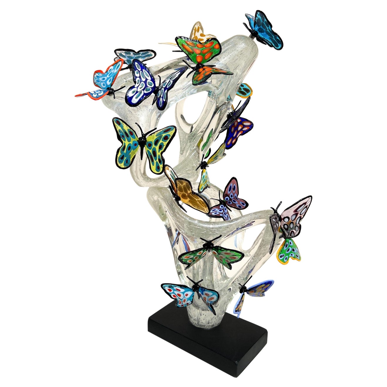 Costantini Modern Crystal Made Murano Glass Infinity Sculpture With Butterflies