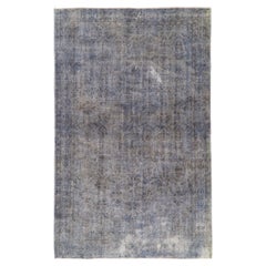 6.4x10.4 Ft Distressed Used Turkish Area Rug, Contemporary Light Blue Carpet
