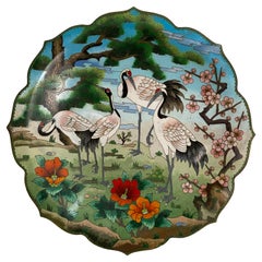 Japanese Cloisonne Crane Decorated Plate