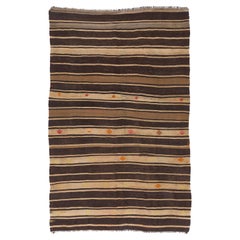 6,4x10 Ft Vintage Handgefertigter türkischer Kelim-Teppich aus natürlicher, unbefärbter Wolle mit Bändern