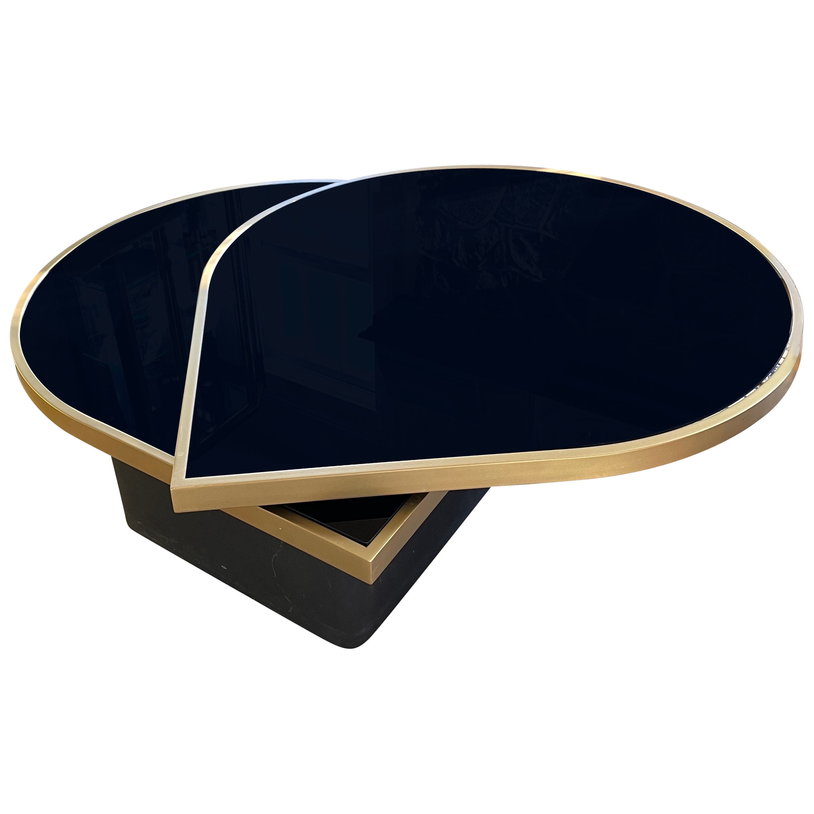 Milo Baughman for  DIA Black Glass and Brass Teardrop Swivel Cocktail Table
