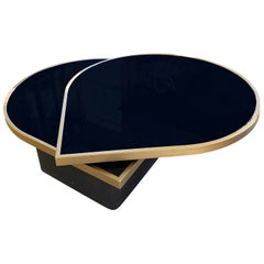 Black Glass and Brass Teardrop Swivel Cocktail Table by DIA, Signed