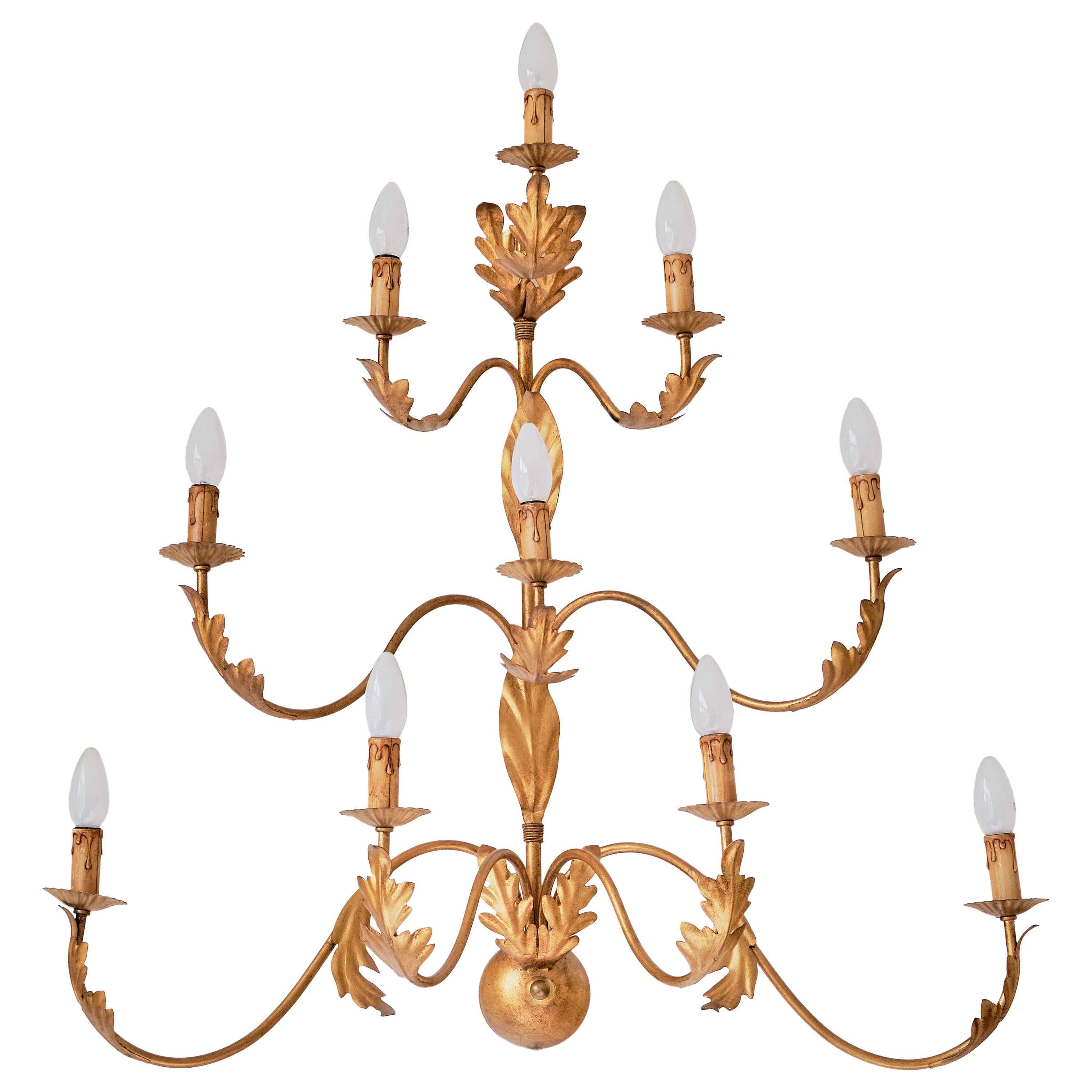 Large 10 Arm Gilded Wall Light by Banci Firenze, Italy, 1960s For Sale