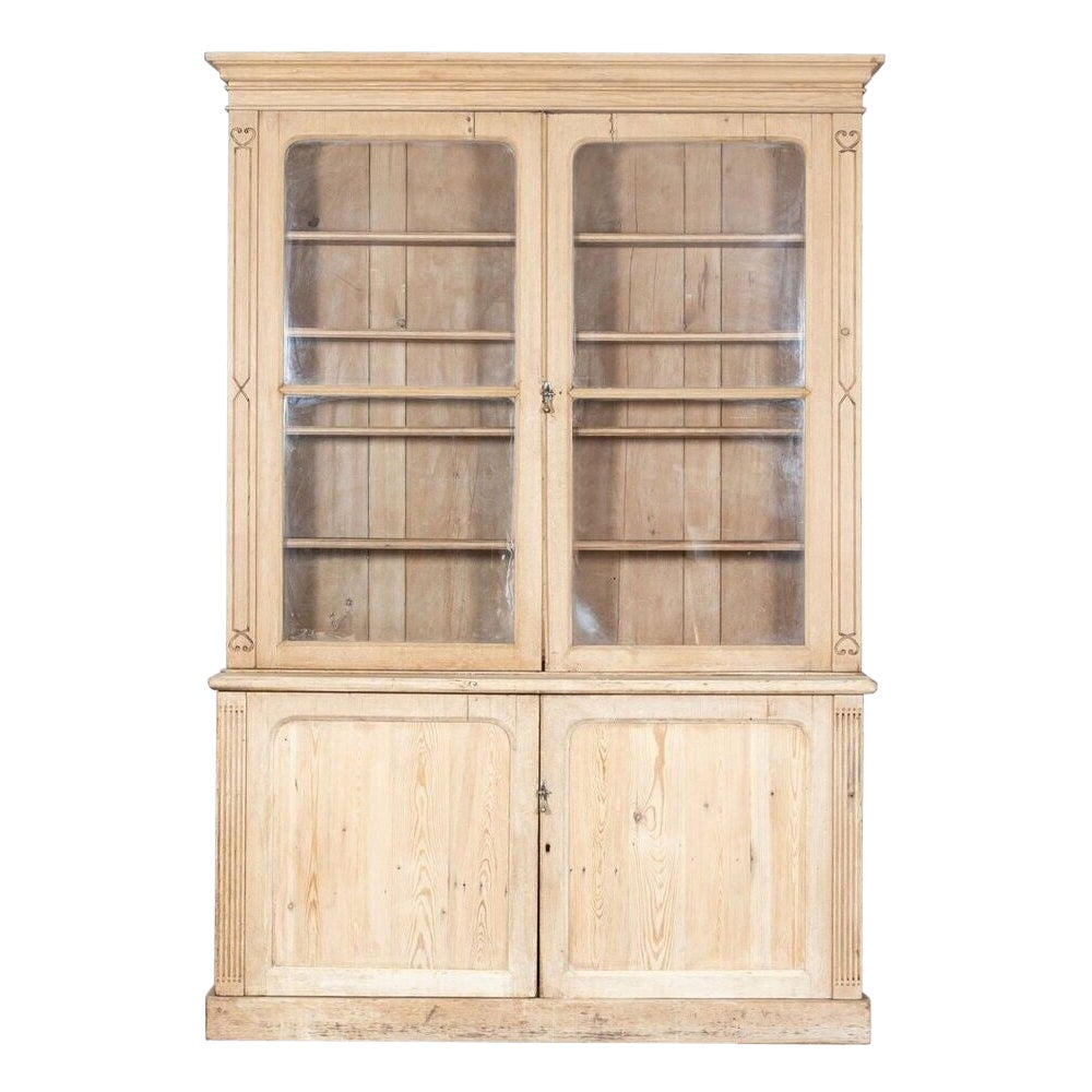 19thC English Pine Glazed Dresser Cabinet For Sale