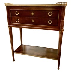 Louis XVI-Style Console/Cabinet with Two Drawers and a Shelf, White Marble Top