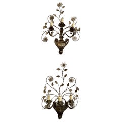 Pair of Retro French Maison Bagues Tole and Crystal Sconces