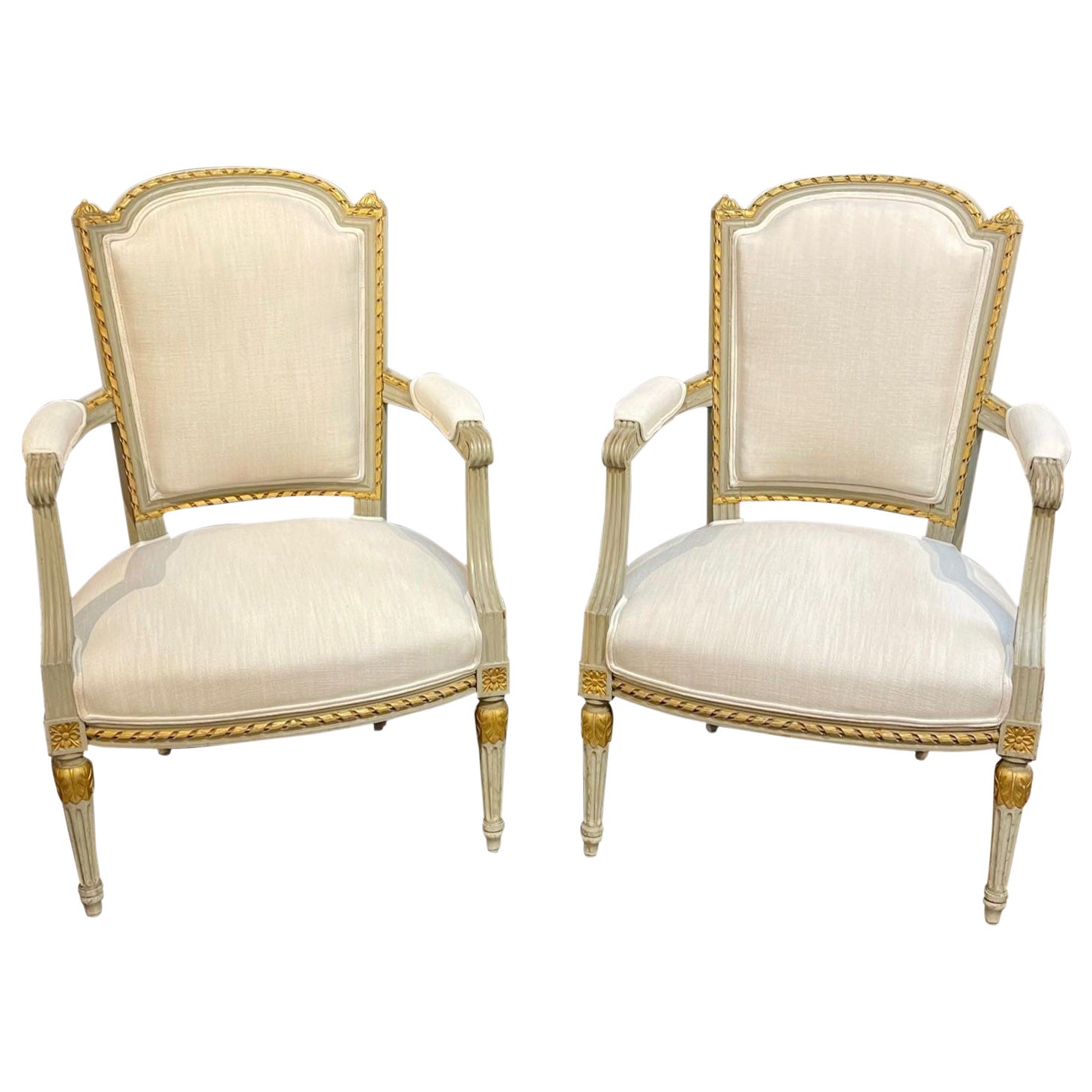 19th Century French Louis XVI Carved and Painted Chairs For Sale