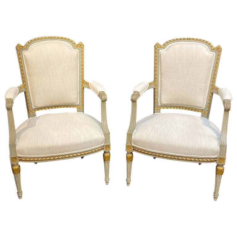 19th Century French Louis XVI Carved and Painted Chairs For Sale at 1stDibs