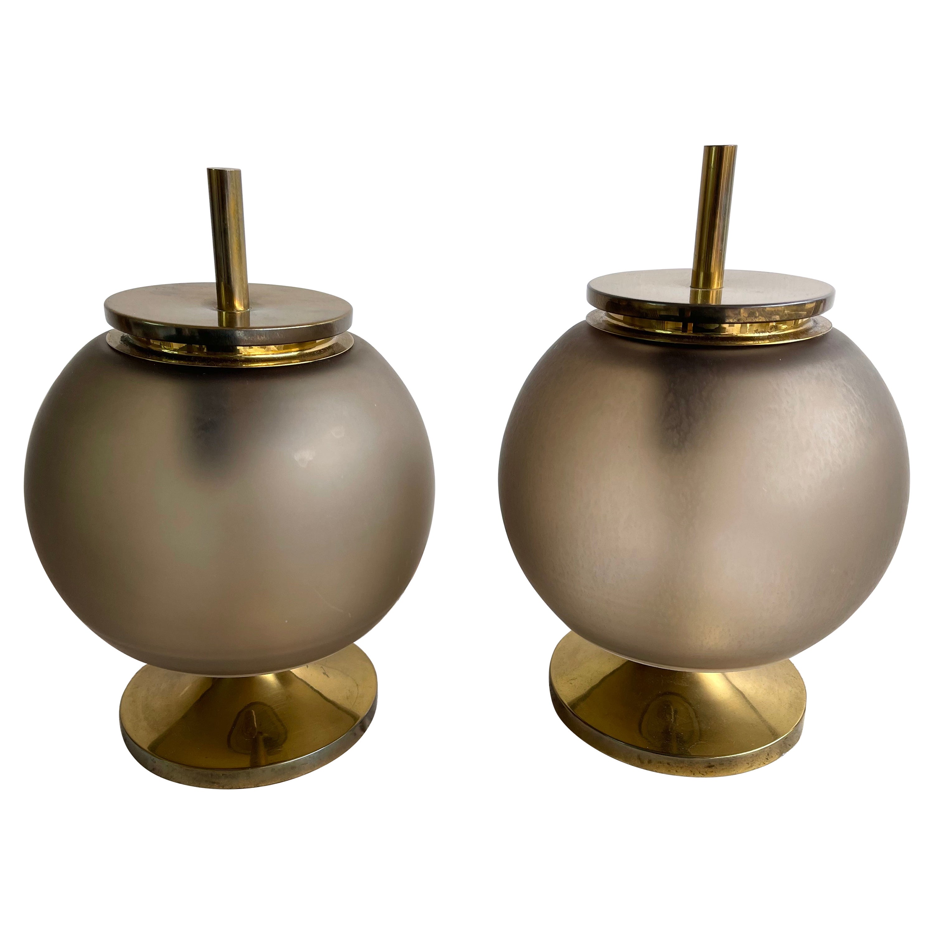 Mid-Century Pair of Brass and Murano Glass Lamps by Artemide, Italy, 1960s