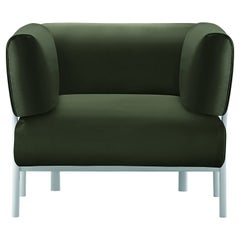 Fauteuil Alias 860 avec assise verte et cadre en aluminium laqué blanc