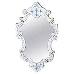 Venetian Baroque Style Mirror W/ Etched Blue Glass