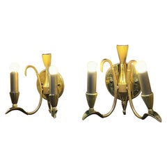 Retro 1950s Neoclassical Italian Wall Sconce Pair Sculptural Double Arm from Italy