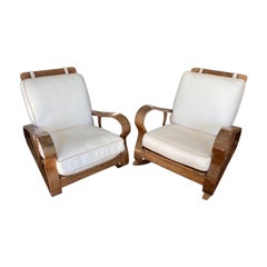 Pair of Art Deco French Walnut Chairs with Cushions
