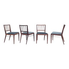 Edward Wormley for Dunbar Sculptural Walnut and Brass Dining Chairs, Set of 4