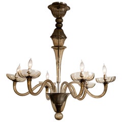 Vintage Italian Murano Blown Uplight Chandelier in Fume