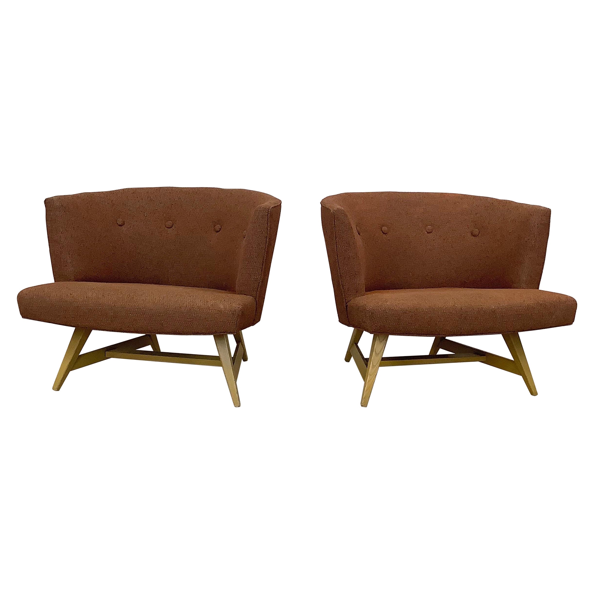 Pair Mid-Century Barrel Back Lounge Chairs For Sale