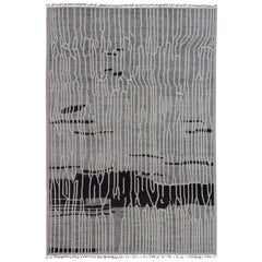 Modern Abstract Designed Rug in Wool with in Cream, Grey, and Charcoal