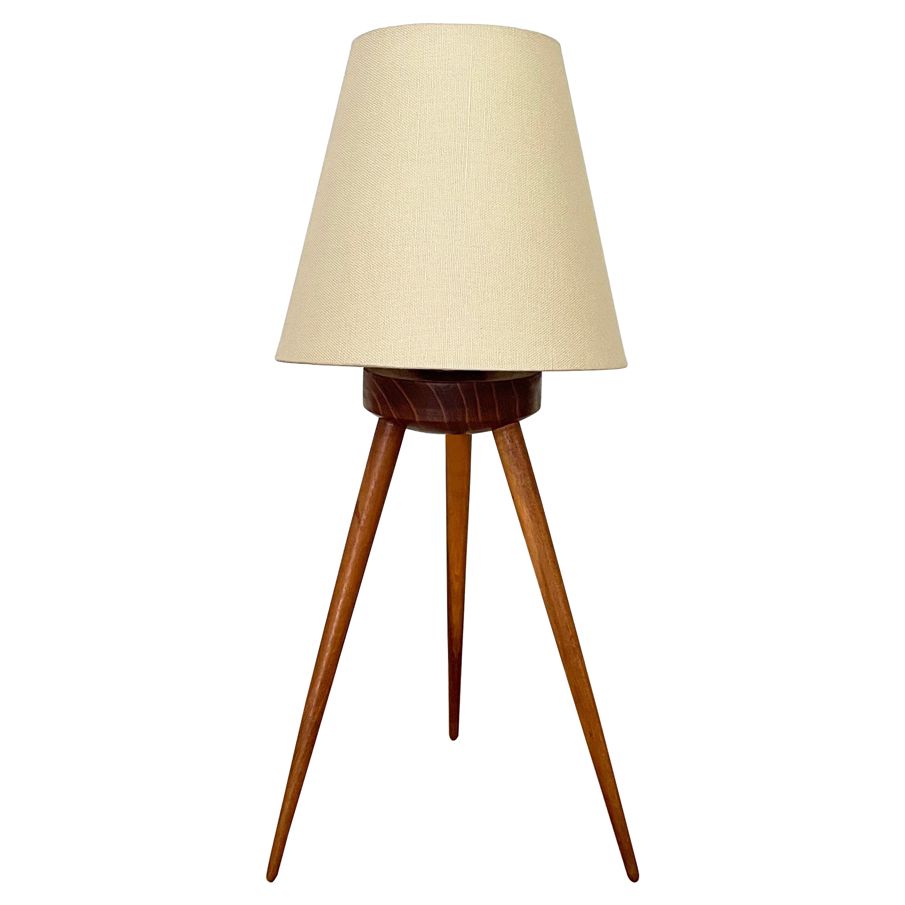 Mid Century Wood Tripod Base Table Lamp at 1stDibs