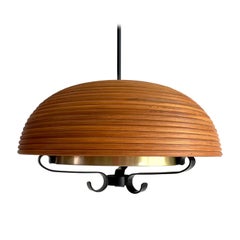 Italian Midcentury Rattan Dome Pendant Light