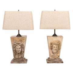 Pair of Terracotta Figural Keystone Lamps