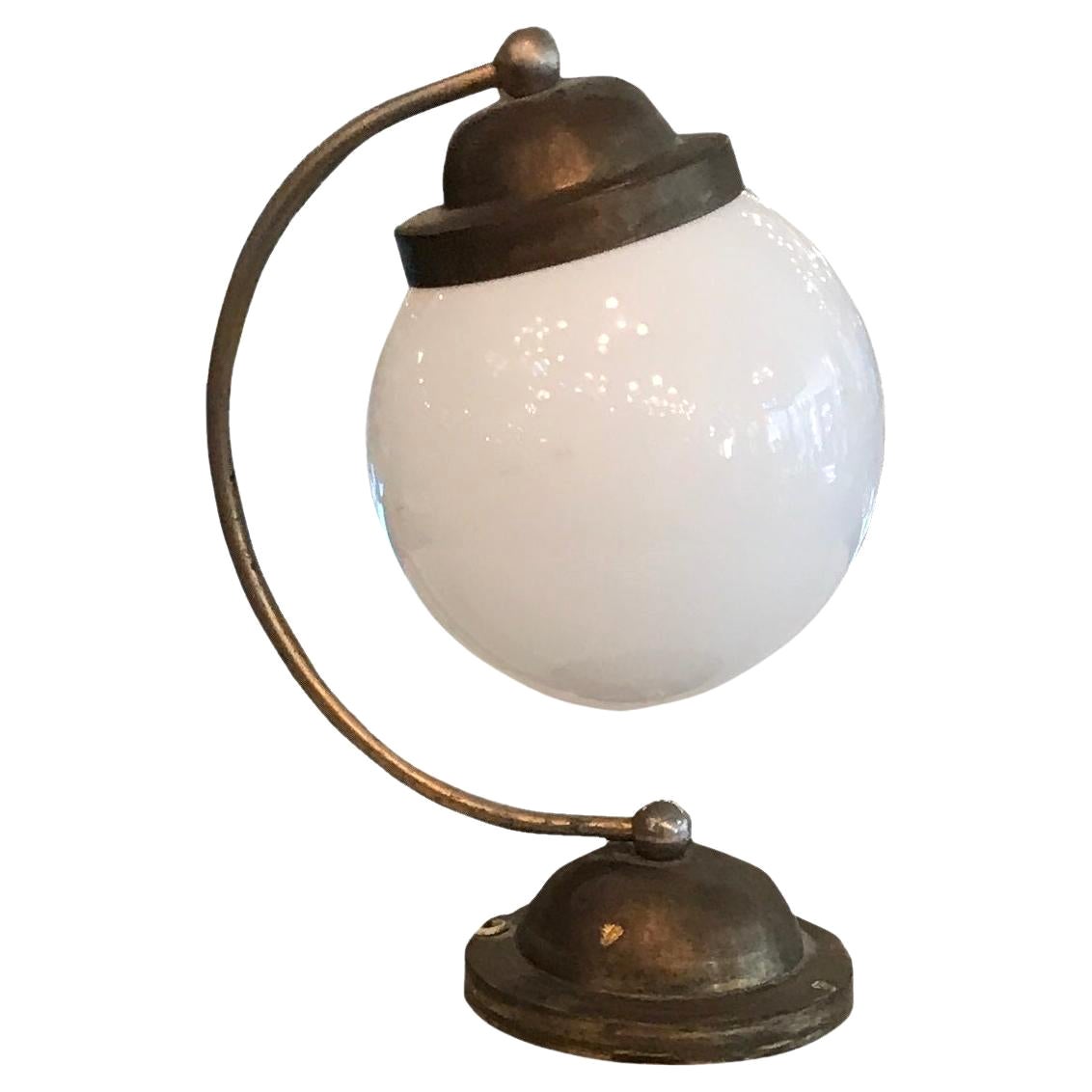 Art Deco Lamp, 1920, Material, Bronze and Opaline, France For Sale