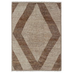 Modern Hand-Knotted Rug in Wool with Modern Design in Cream, Tan, and Brown
