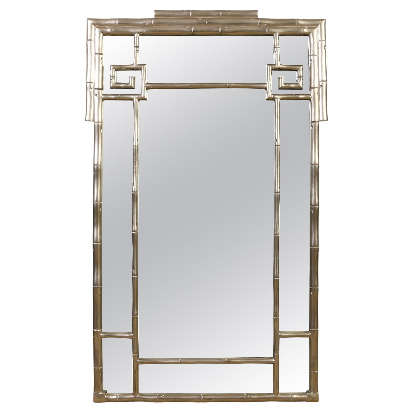Large Silver Leaf Bamboo Mirror For Sale