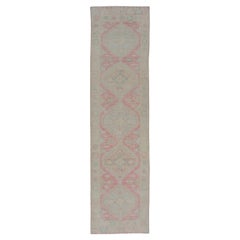 Modern Hand Knotted Oushak Runner With Medallions in Pink's and Creams