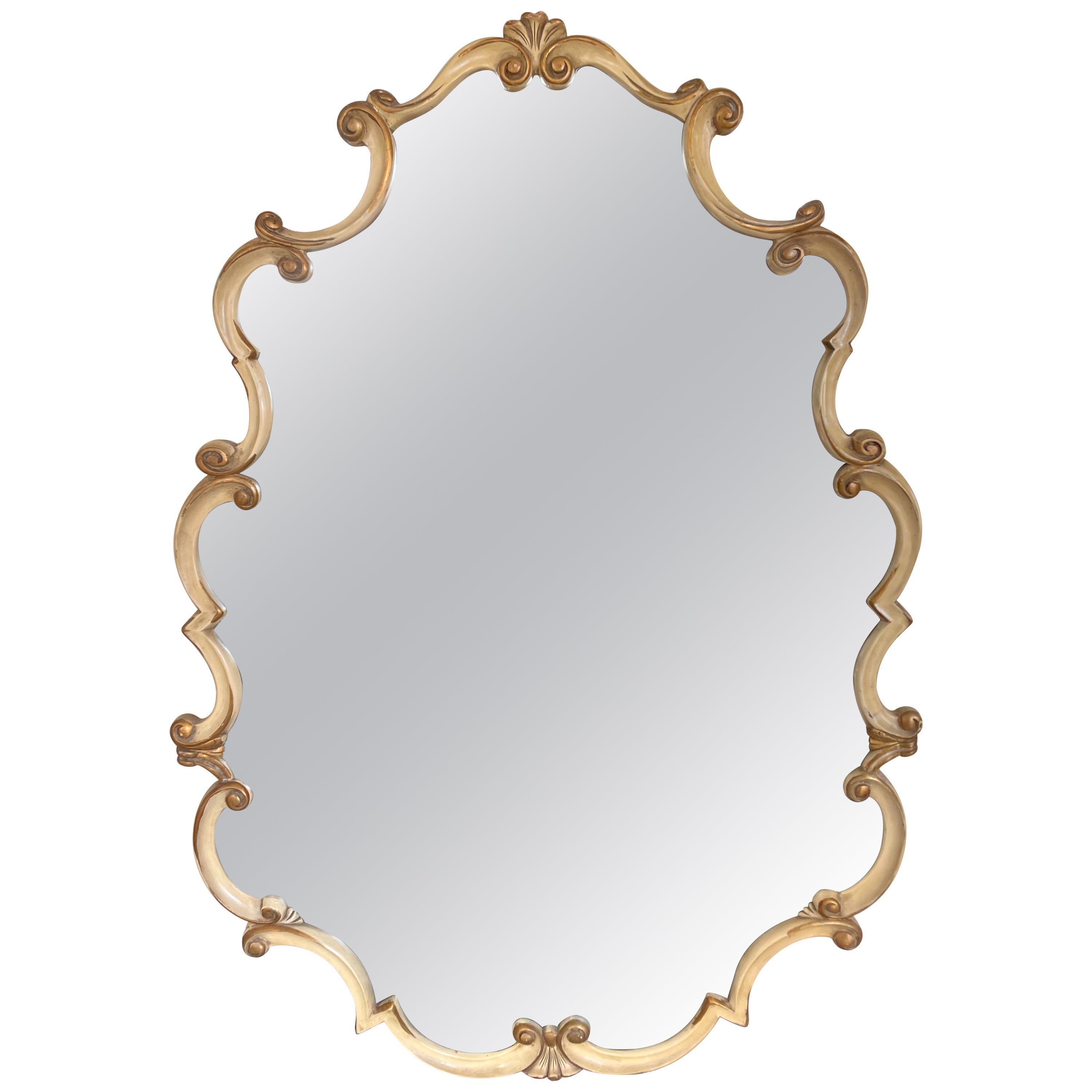 French Regency Style Wall Mirror with Scrolled Fruitwood Frame