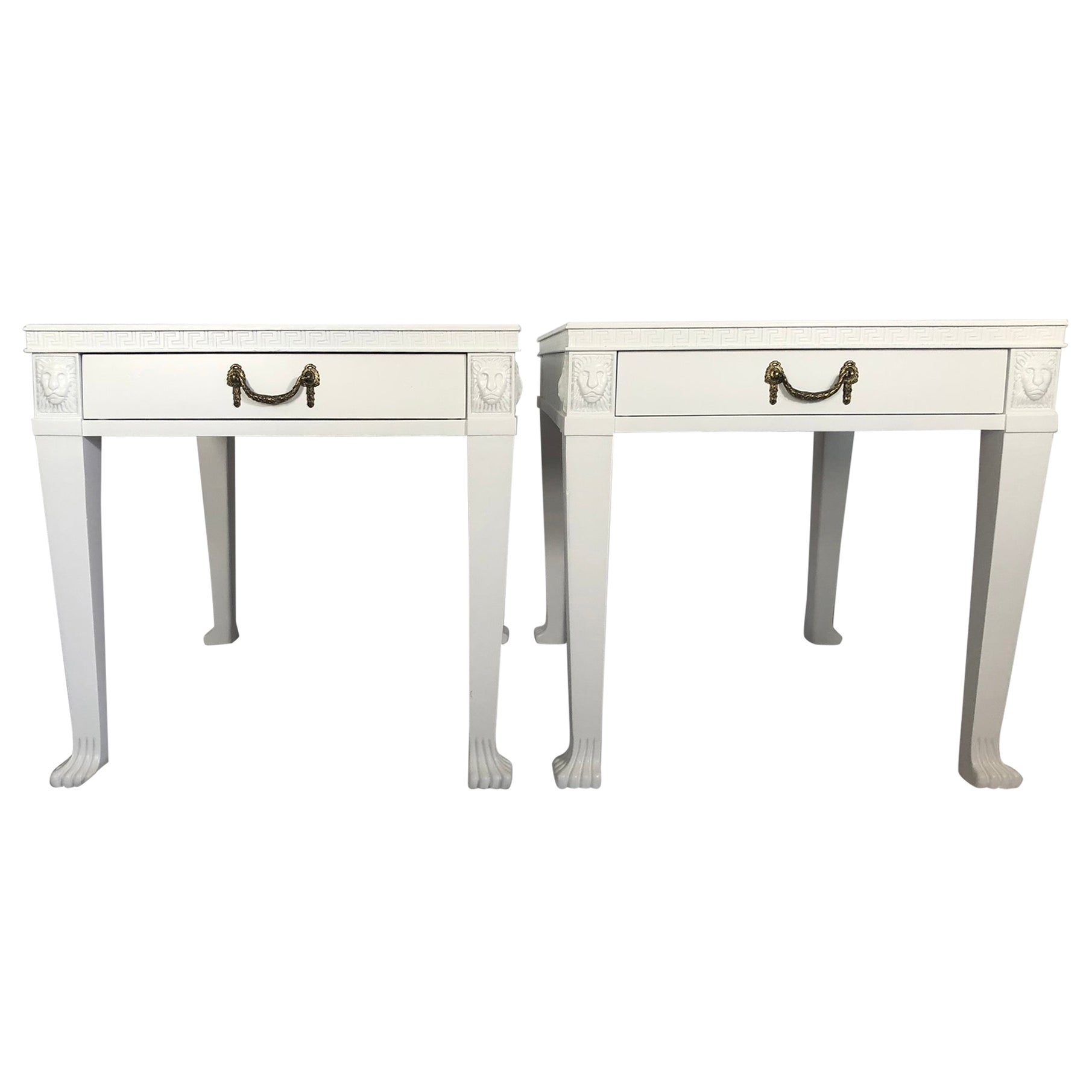 Vintage Postmodern Lacquered Neoclassical Side Tables John Dickinson Style, a P