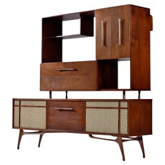 Retro 2-Piece 1960's Bogen Tube Amp Console Stereo Cabinet with Dry Bar Bookcase Hutch