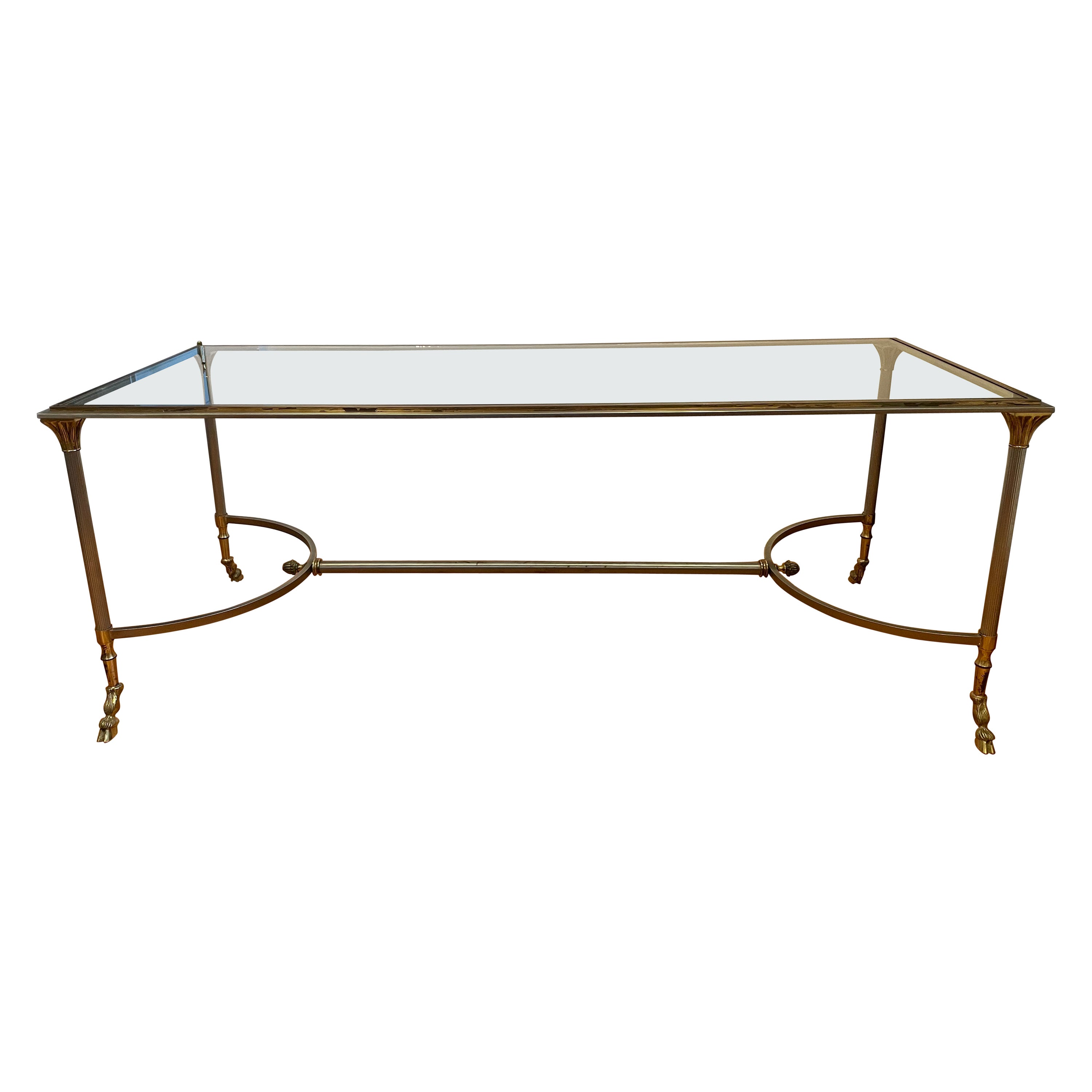 1960s Maison Charles Style Brass and Steel Hoof Coffee Table