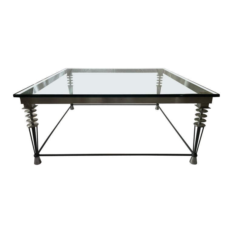 Late 20th Century Postmodern Industrial Steel and Glass Coffee Table