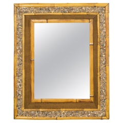 Vintage English Bamboo, Rocks and Burlap Rectangular Mirror from the Mid-Century Period